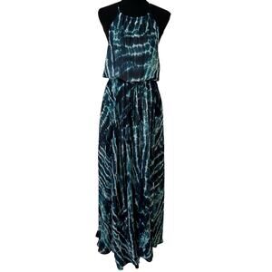 Olivaceous Women Blue Print Sleeveless Maxi Dress Size S